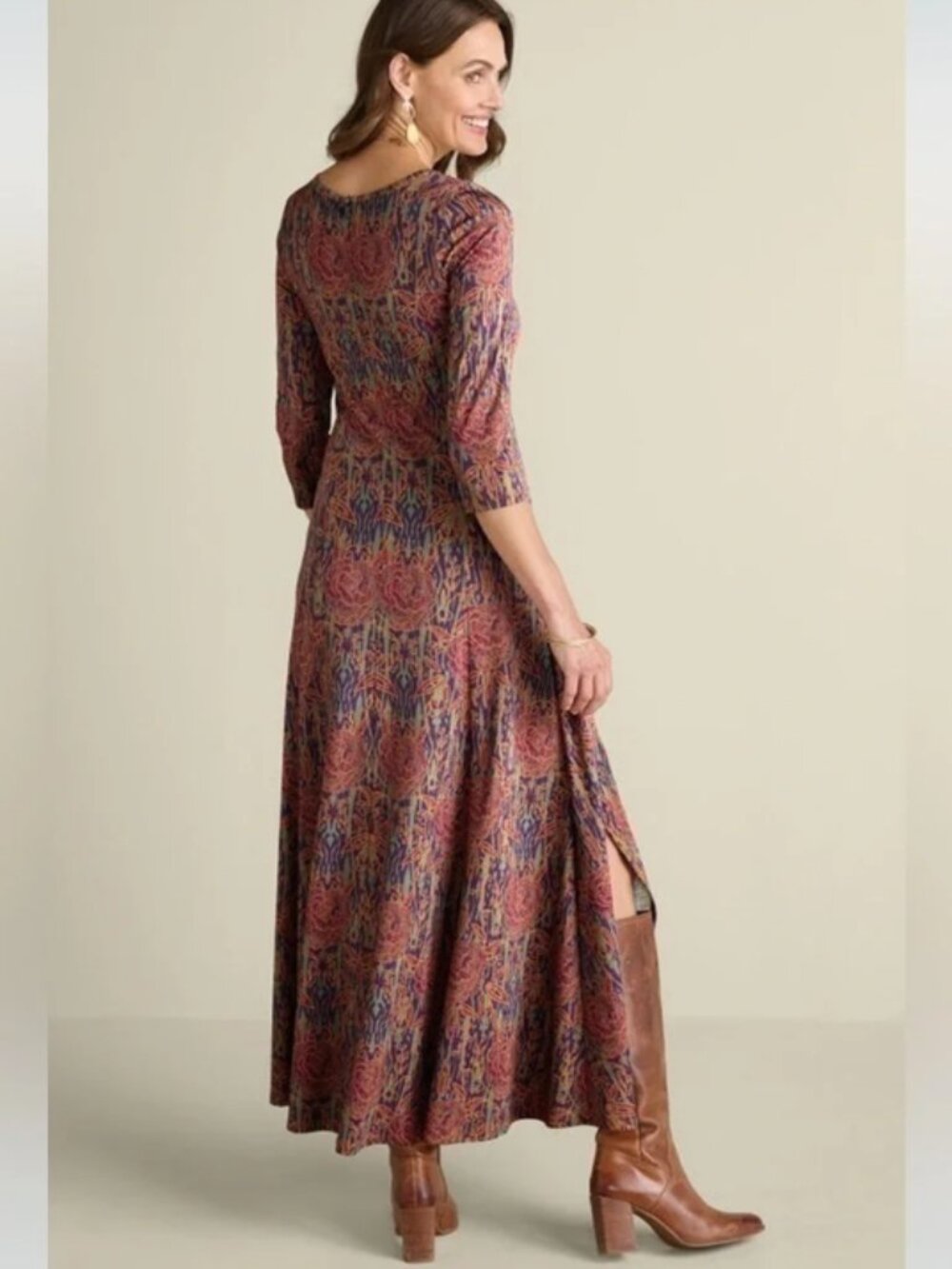 EUC Soft Surroundings Alcott Multicolor Floral Maxi Dress Women 1X Stretch Fall